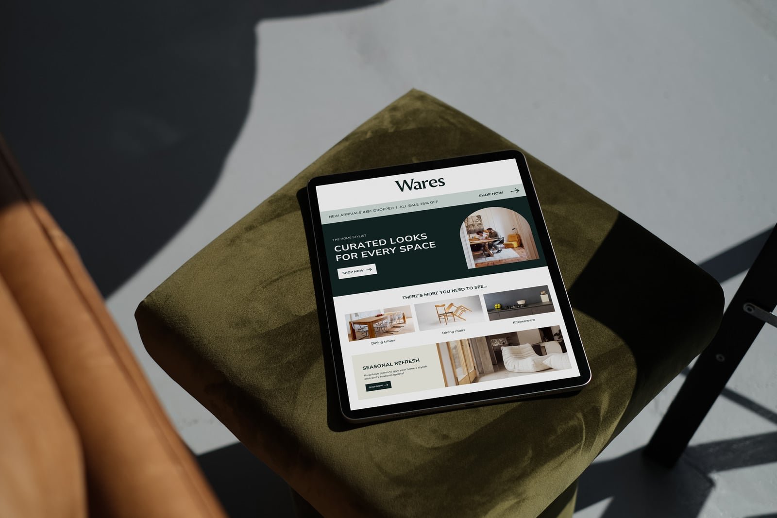 Website design shown on a tablet