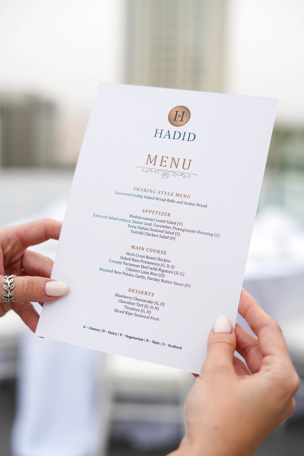 Hadid printed menu