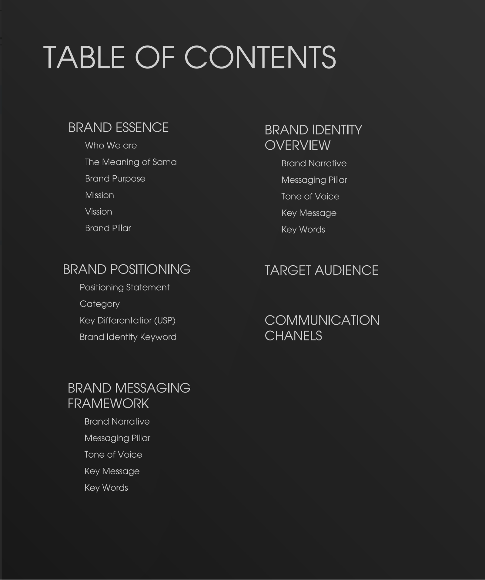 Brand strategy table of contents